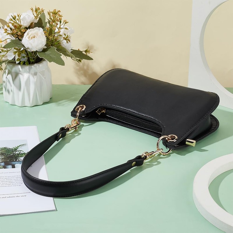 PH PandaHall 20 Inch Black Genuine Leather Purse Strap Bag