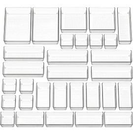 Simple Houseware 30 Pack Clear Plastic Drawer Organizers(9S, 10M, 7L, 2 XL, 2XXL)