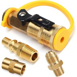 1/4" RV Propane Quick Connect Adapter for Propane Hose, Quick Connect or Disconnect Kit Fitting Shutoff Valve and Full Flow Plug 1/4" Male NPT 1/4 Inch Female NPT for RV,Trailer,BBQ