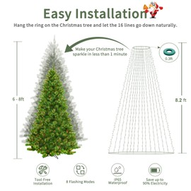 Warm White Christmas Tree Lights with Ring Outdoor Indoor,16 Lines 448 LEDs Fairy Twinkle Xmas Light Perfect for 6-8 Ft Xmas Tree, IP44 Waterproof Easy to Install Tiny String Lighting