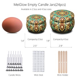 MeiGlow 24PCS 4.5oz Empty Candle Tins Jars with Lids, Wicks, Stickers, Wicks Holder for DIY Candle Making & Storage
