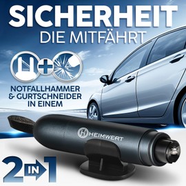 Heimwert Emergency Hammer Seat Belt Cutter - Emergency Hammer with Test Glass for Practice - Destroys Especially Composite Safety Glass of the New Car Generation - Spring Grain Emergency Hammer