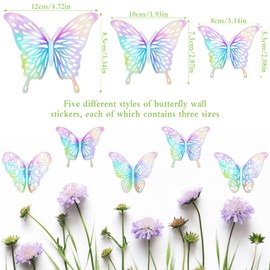72 PCS 3D Butterfly Wall Stickers, 5 Styles Butterfly Wall Decals Shiny 3D Butterfly Stickers Metallic Butterflies Stickers for Walls Living Room Bedroom Decors (Silver)