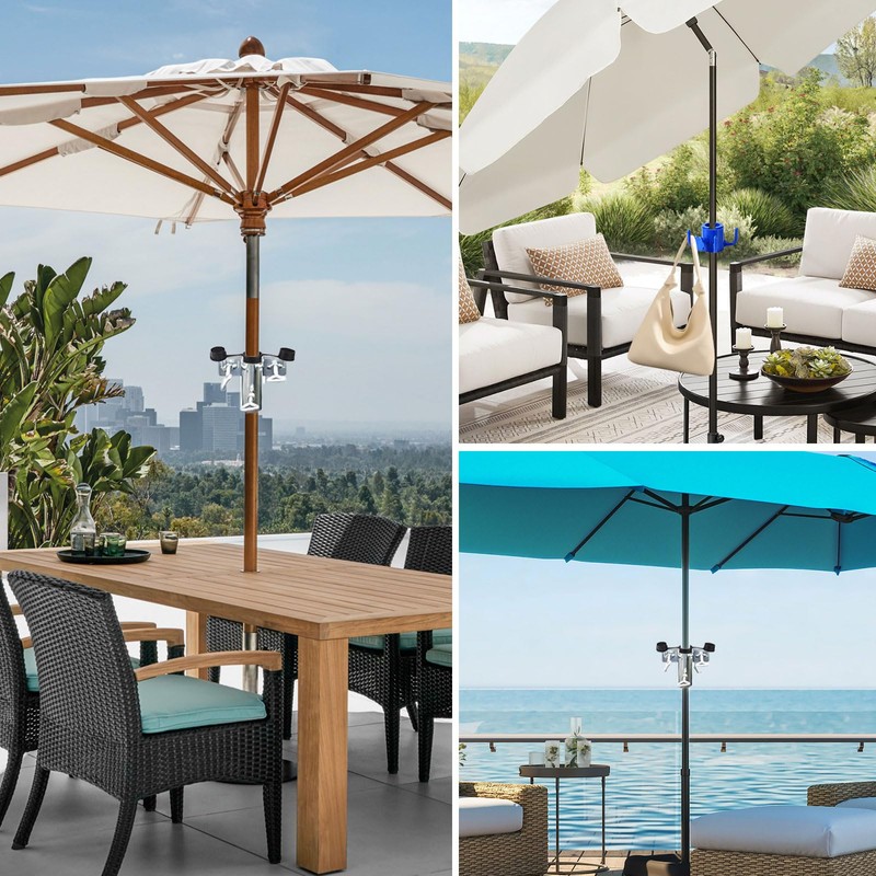 Ajuanbazha Adjustable Parasol Holder for Balcony Railing, Space-Saving Bracket for
