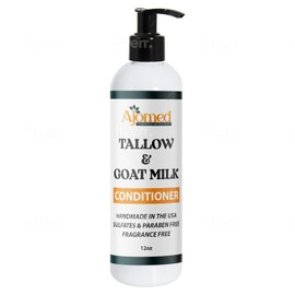 Beef Tallow Conditioner -Unscented Handmade tallow & goat milk conditioner for Damaged hair, all hair types- Moisturizing conditioner- Sulfates, fragrance free- CONDITIONER 12OZ