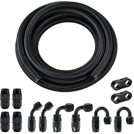 EVIL ENERGY 6AN Fuel Line Kit, 6AN Nylon Braided Fuel Line Hose Fitting Kit CPE 25FT Black