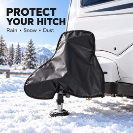 Universal Caravan Towing Hitch Cover, Waterproof UV-Resistant Vinyl Protector with Buckle Strap for RV Trailers