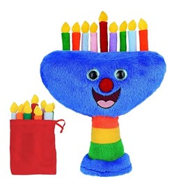 Aviv Judaica Plush Hanukkah Menorah - Musical Menorah Plays 2 Classic Hanukkah Melodies Includes Removable Candles & Candle Bag