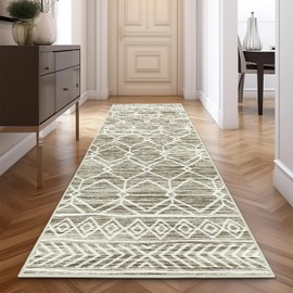 jinchan Moroccan Runner Rug 3x10 - Kitchen Machine Washable Runner Rug Modern Geometric Low-Pile Lightweight Non-Slip Carpet for Entryway Hallway Laundry Room Bedroom Bedside (3x10ft,Taupe)