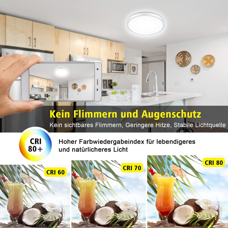 Smanu LED Ceiling Light Dimmable with Remote Control, 18 W