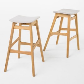 Christopher Knight Home Oster Mid-Century Natural Beige Fabric/Oak Finish Bar Stool (Set of 2),