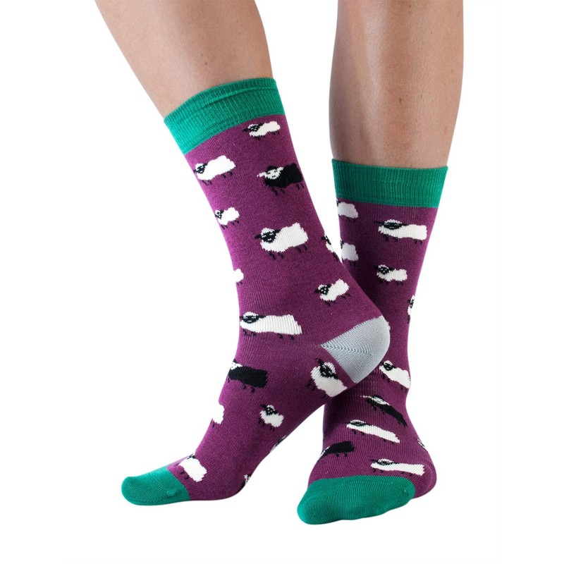 Women Bamboo Crew Socks Sheep Med 4-7 Purple