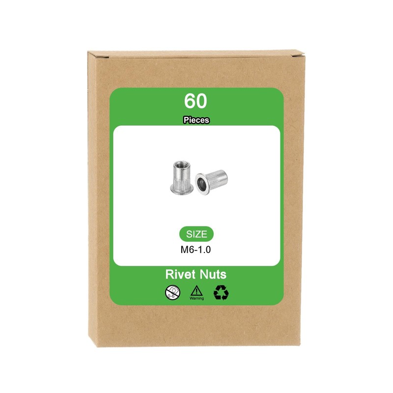 sourcing map 60Pcs Rivet Nuts Flat Head, M6 Stainless Steel