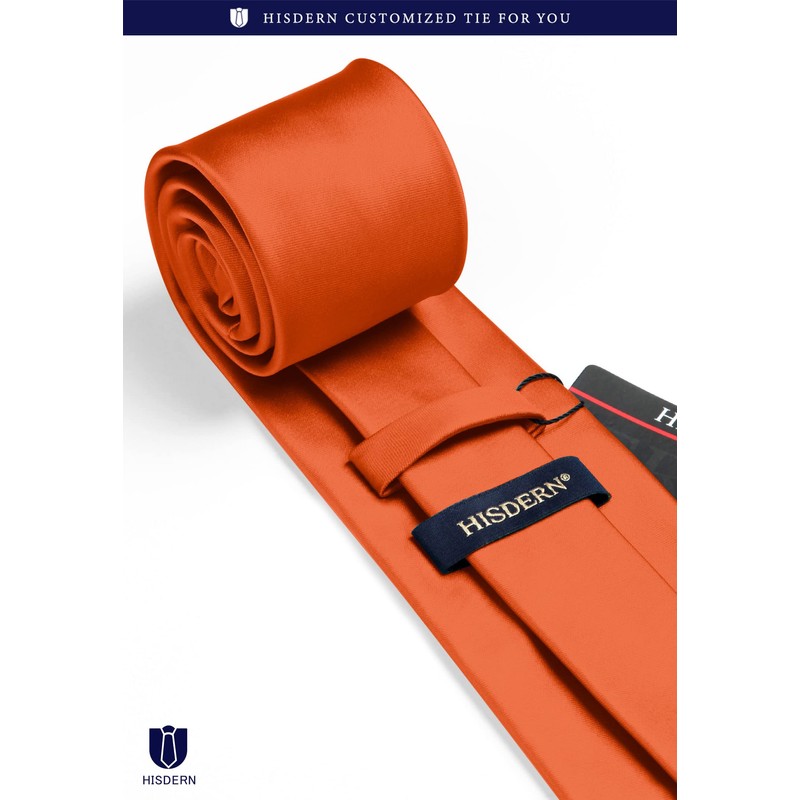 Hisdern TL-01S Men's Plain Necktie, Pocket Square Gift, Silky Sheen,