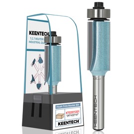 KEENTECH Router Bits 1/4" Shank, Flush Trim Router Bit, Bearing Carbide Tipped Pattern Bit, Template Straight Heavy Duty Woodworking Trimming Cutting Tool for Wood, 1/2" Diameter, 1" Depth
