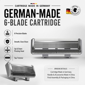 Men's Razor 6-Blade + TOP Trimmer, 1 Handle + 2 Refills + 1 Hook