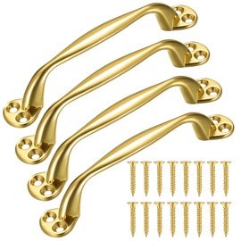 Heozhuyi 4 Pcs Doors Pull Handles, Sliding Barn Door Handles, Retro Bow Shaped Garden Gate Garage Shed Cabinets Door Grab Handles, with Screws - 129 mm (Gold)