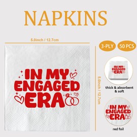 XIUHUBA In My Engaged Era Napkins 3-Ply 50 Pcs Red Foil and White Paper Napkin for Wedding Engagement Bridal Shower Bachelorette Party Decors Cocktail Beverage Bar Table Decorations