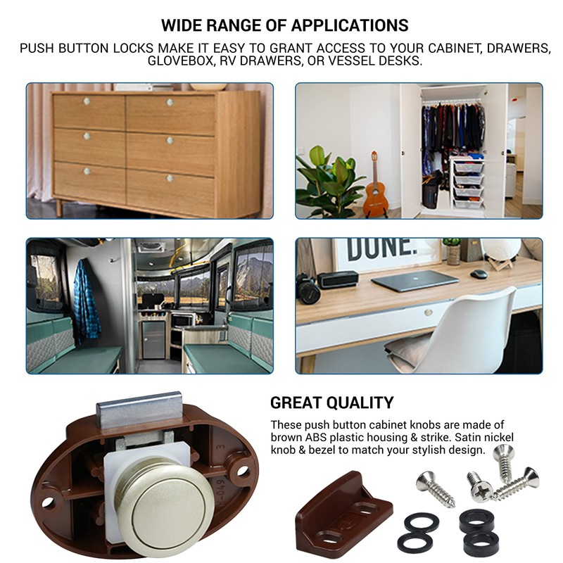 Cyber Lock Rok Hardware Concealed Push Button Drawer Knob Lock