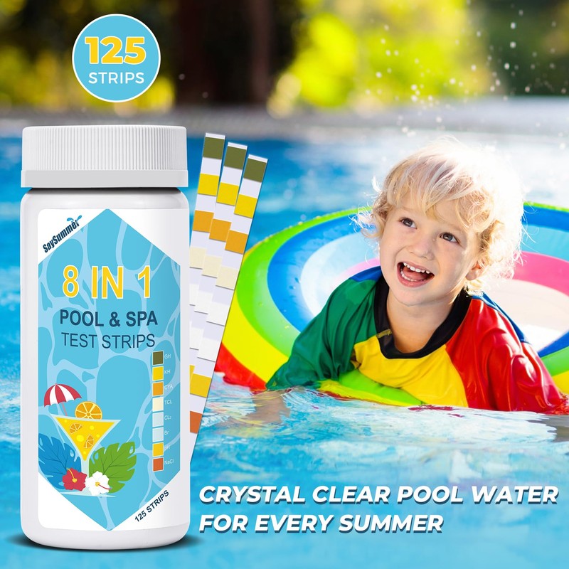 SaySummer Salt-Water Pool Test Strips Kit: 125 Counts 8-in-1 Salt