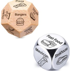 Wooden Date Night Decision Dice - Romantic Couples Wooden Dice Game Set, Portable and Creative Ideas for Adults, Ideal Love Gift for Men, Women, Husband, Wife, Girlfriend, Boyfriend with Storage Bag  (Includes 5 Dice):_Food Decision Dice（wooden+Steel）