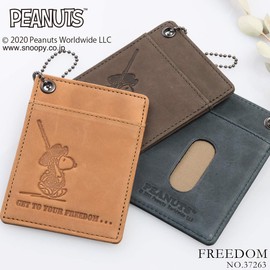 Peanuts 37263 Snoopy "FREEDOM" Series Pass Case, Men's, Women's, Genuine Leather, IC Card, Commuter Passing, Camel