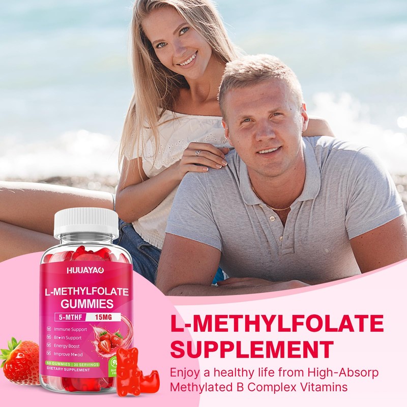HUUAYAO L-Methylfolate 15 mg Gummies, Methylfolate Supplement, Folate 5-MTHF Supplement