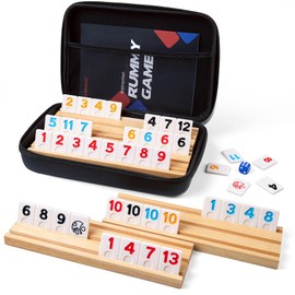 ELONGDI Rummy Cube Game Set with 4 Wooden Racks,106 Rummy Tiles and Portable Case,Classic Travel Board Games for Family Adults and Kids