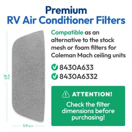 Premium RV AC Filter Replacement - New Triple-Stage Air Filters for Coleman Mach Air Conditioner - 6”x16” AC Filters for Camper, Motorhome, Travel Trailer, RV Fifth Wheel Must Haves Parts (2 Filters)