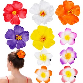 KorViSHOW Hawaiian Flower Hair Clips, 10 Pcs Artificial Plumeria Hibiscus Hairpin, Colorful Tropical Flower Barrettes, Hawaii Floral Hair Accessories for Summer Beach Vacation Hawaiian Party Headdress