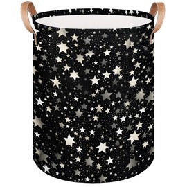 Kolabimo Laundry Basket Collapsible Waterproof Storage Bin Organizer with Handles Round Dirty Clothes Nursery Hamper for Living Room Bedroom Bathroom Toys Box (Star Pattern)