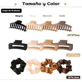 KADIGO Pinzas para Cabello 8 Piezas con 4 Ligas Para Pelo Abundante Largo Grueso Fino Rizado, Coleteros Elásticos Suaves, Accesorios de Peinado para Mujer