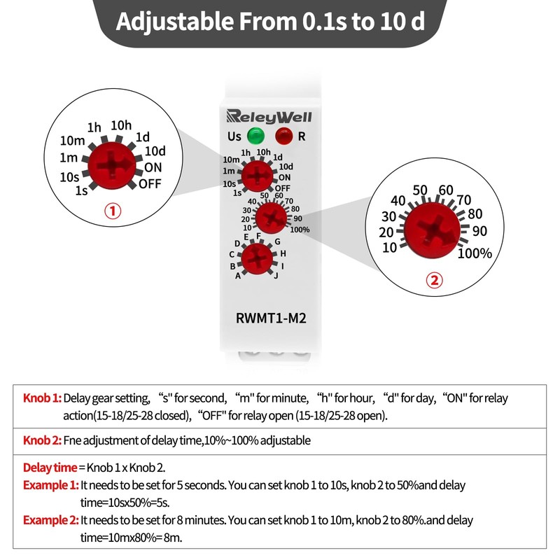 Delay Time Relay, GRT8-M2 AC DC 12V, 24V, 120V, 16A