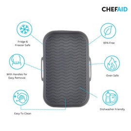 Chef Aid Rectangle Air-Fryer Liner, 19.5cm X 12.5cm X 7cm with grooved base for Increased air-flow, Easy Cleaning, Grey