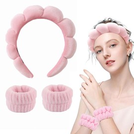 Sponge Headband Wristband Sets For Washing Face Makeup Headband Skincare Headband for Women Girls Spa Headband Terry Cloth Headband Soft Puffy Headband
