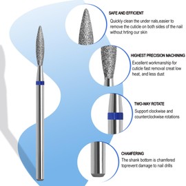 HungGato Cuticle Clean Nail Drill Bit, 3/32" Russian Diamond Nail File bits, Safety Carbide Under Nail Cleaner for Cuticle Dead Skin Nail Prepare, Nail Salon Manicure, Flame Shape (Medium)