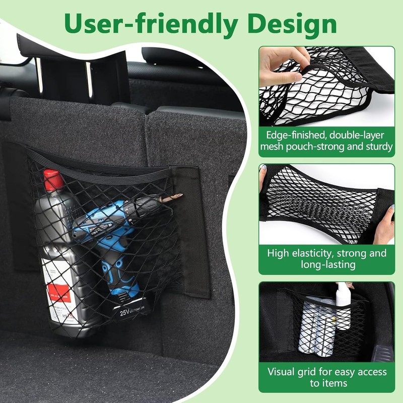 4PC Car Storage Net Organiser (40x25cm) - Universal Elastic Mesh