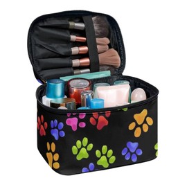 Dolyues Travel Cosmetic Bag Large Capacity Multifunctional Storage Bag Colorful Paw Prints Large Cosmetic Case, Colourful paw prints, Cosmetic case