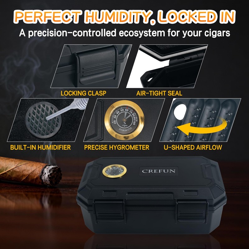 Crefun Travel Cigar Case for 10 Cigars with Ashtray, ABS
