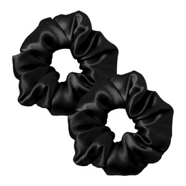 satin hair ties Silk Hair Scrunchies for Frizz Prevention, Silk Hair Ties for Breakage Prevention, Elastic ponytail Holders(Black, 2Pcs) black scrunchies ﻿