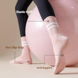 BONANGEL Pilates Socks with Grips for Women Yoga Socks 3 Pairs Womens Ballet Gym Athletic Socks