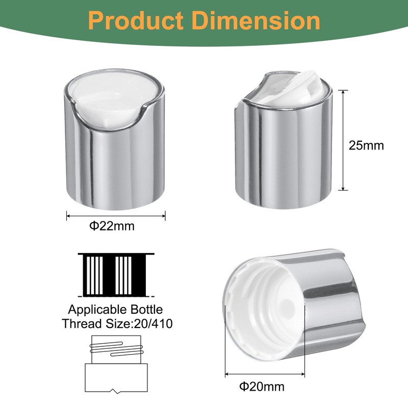 sourcing map 12pcs Aluminized Plastic Disc Top Caps, 20/410 Replacement