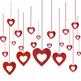 40Pcs Hollow-Out Laser Red Heart Hanging Swirls Decorations Valentines Day Heart Hanging Swirls Wedding Day Love Party Ceiling Streamers Party Supplies for Wedding Anniversary Decorations