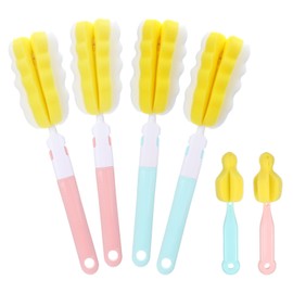 6Pcs Bottle Brush Sponge, Cup Water Bottle Sponge Brush Cleaner, Detachable Handle Portable Water Bottle Cup Scrubber Cleaner Brush, Cup Cleaner for Cleaning Glasses Mugs(4Pcs+2 Baby Nipple Brushes)