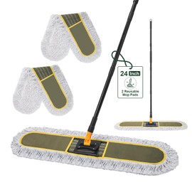 Ylebs 24" Commercial Dust Mops for Floor Cleaning with 2 Replacement Mop Pads, Heavy Duty Large Dust Mop for Hardwood Floors, Industrial Wet Dry Floor Duster for Office Garage Warehouse Factory Mall