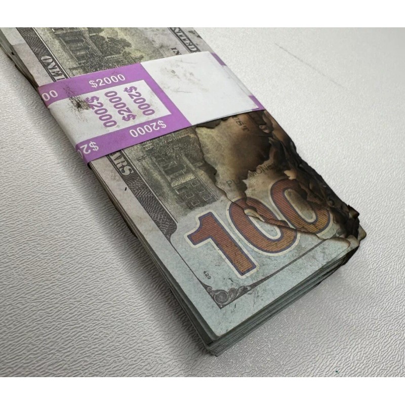 $2000 Banded Fire Damaged Play Money $100 x 20 Play