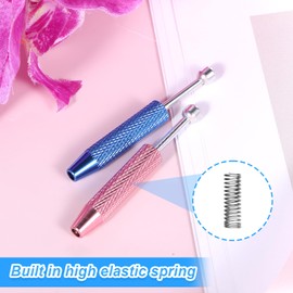 Bewudy 2 Pcs Piercing Ball Grabber Tool, 4-Claw Pick Up Piercing Tools for Changing Jewelry, Claw Tweezers Piercing Tool for Small Parts Pickup (Pink and Blue)