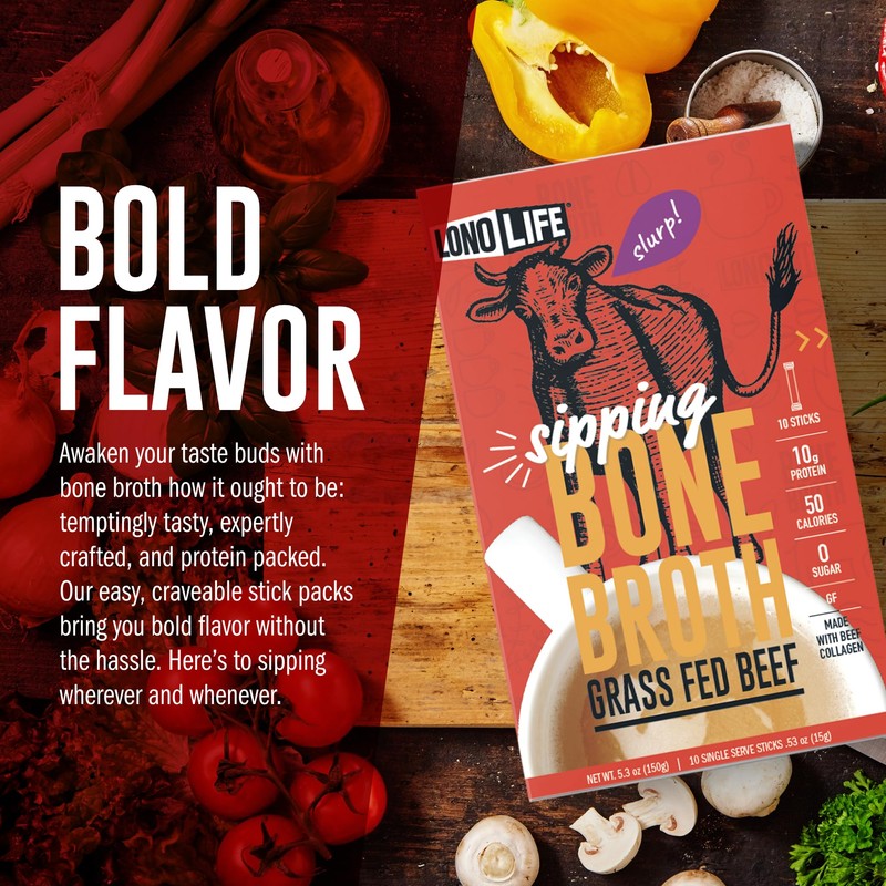 LonoLife Beef Bone Broth Powder Mix | Grass-Fed, 10g Protein