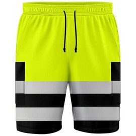 LUXFAB Hi Vis Combat Shorts, 2 Side Pockets, 2 Thigh Cargo Pockets High Visibility HI VIS Fleece Shorts HIGH Visibility Reflective Tape Work Bottoms (UK, Alpha, M, Regular, Regular, Yellow - 2 Tone)