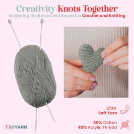 Troyarn Jeans 60% Cotton 40% Acrylic Amigurumi Yarn,Soft, Fine/Sport (2) for Crochet and Knitting 3.52 Oz (100g) / 360 Yd (330m) (11626 - Light Grey)